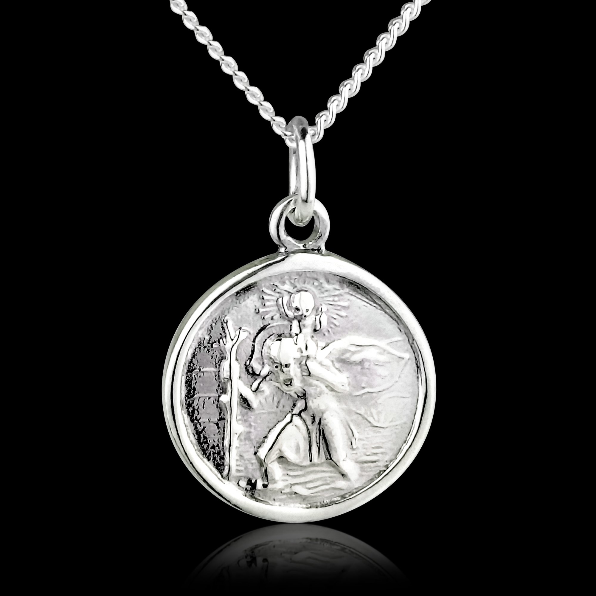 St Christopher 925 Sterling Silver Pendant + 18" Inch Silver Curb Chain